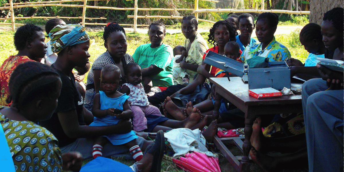 A gathering of new mothers and their children in Kenya