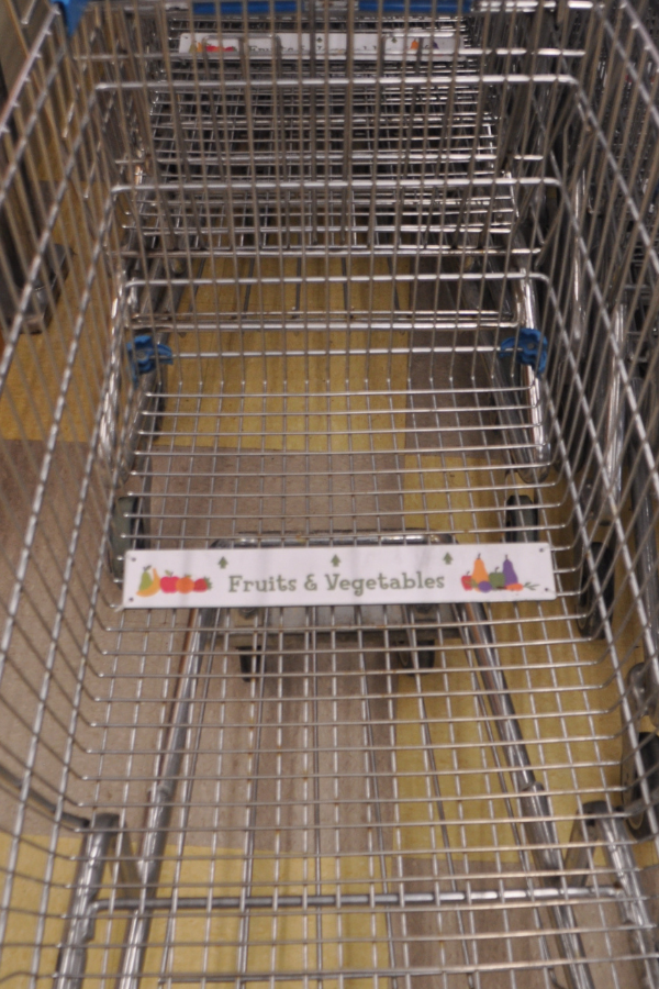 A grocery cart divider