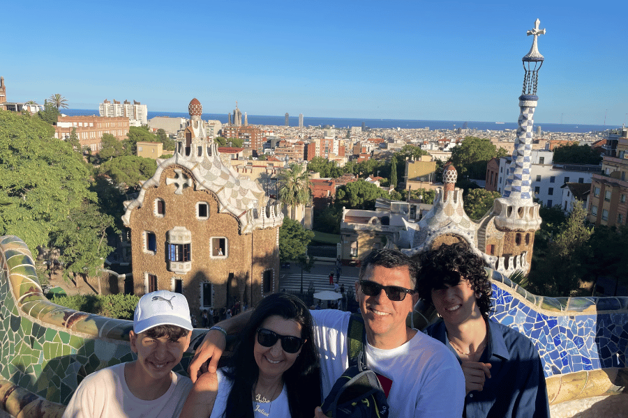 Liam, Juliane and the rest of their family in Parc Guell in Barcelona