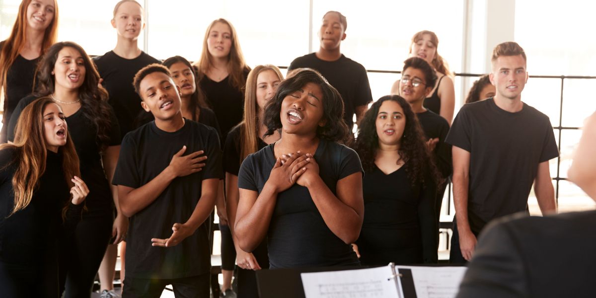 Choir members singing