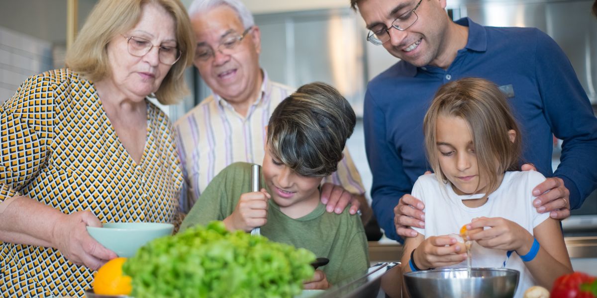 Family cooking with kids