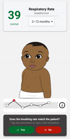 An animated baby for confirming the breathing rate.