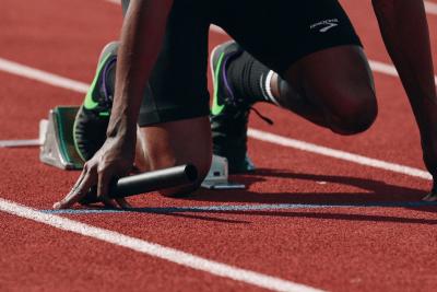 Relay athlete on the starting blocks