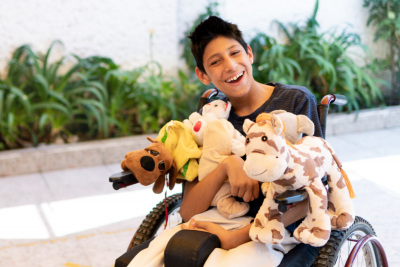 Smiling child in wheelchair